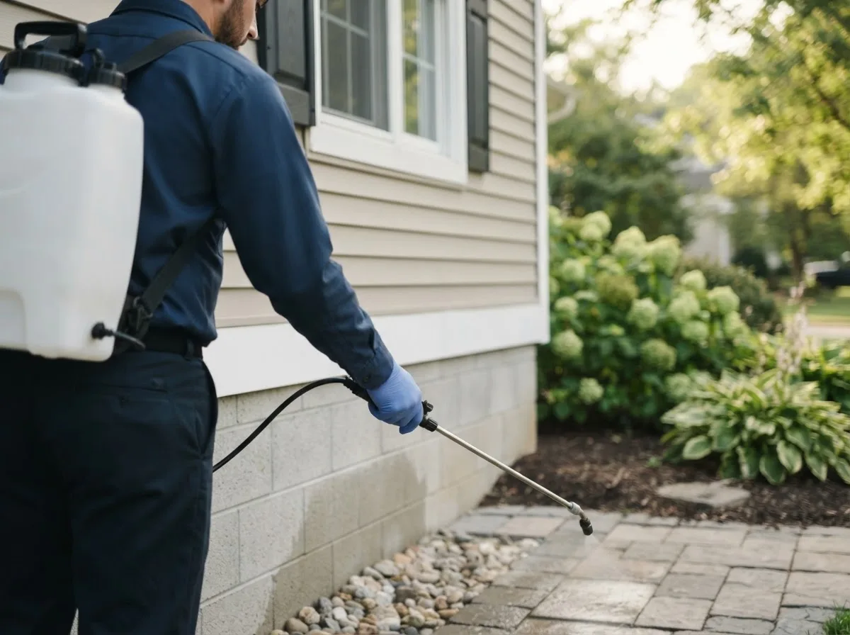Pest control technician inspecting a home in Proctorville, OH